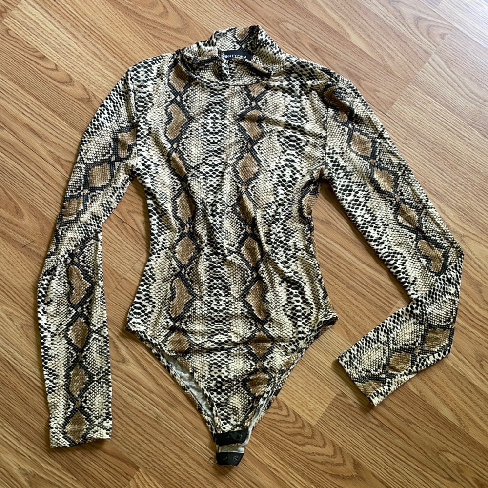 Snakeskin turtle neck long sleeve bodysuit